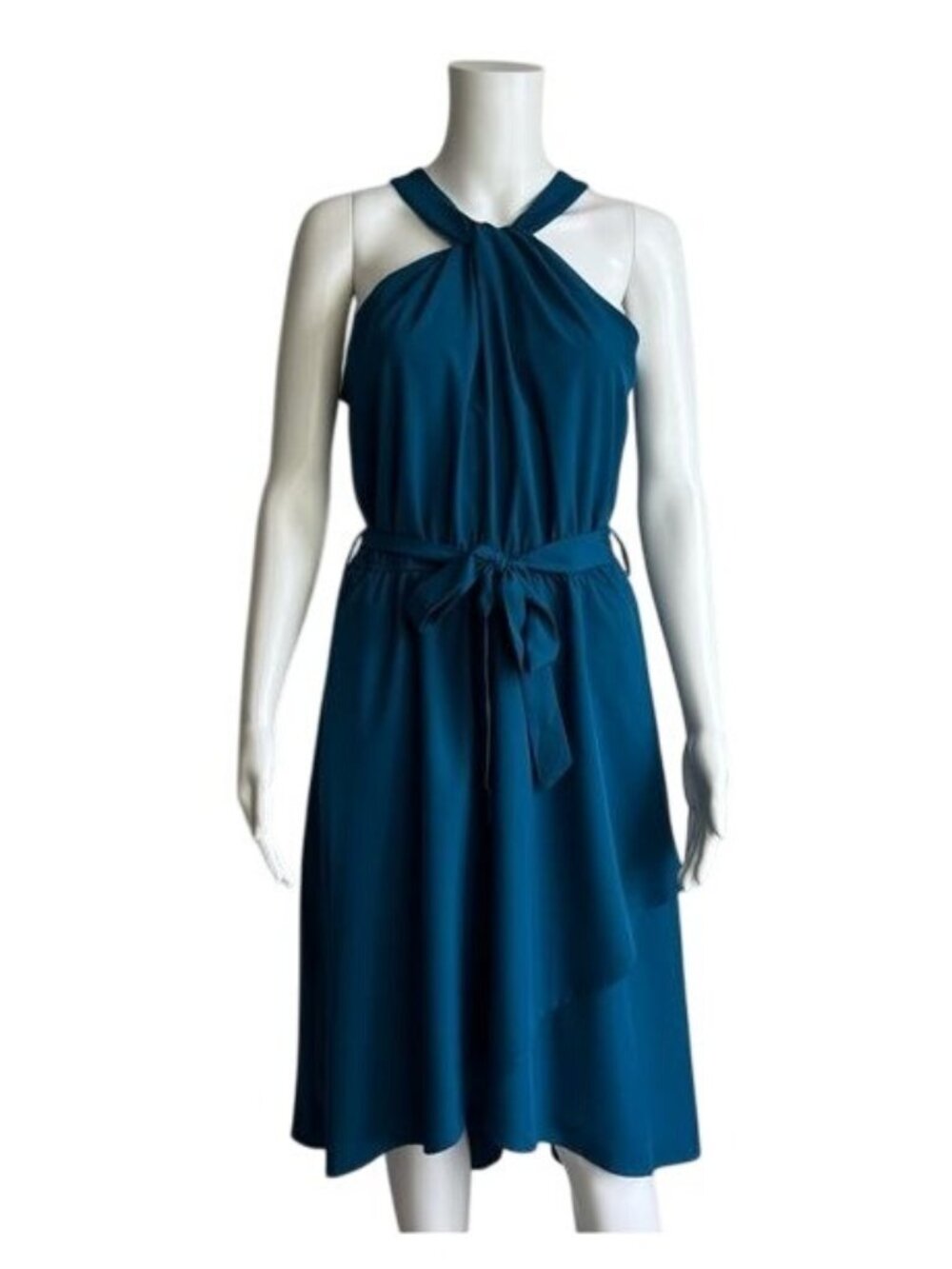 Grace Karen Twist Halter Tie Waist  Dress in Teal - M